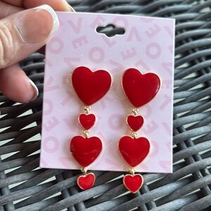 NWT red heart dangling earrings